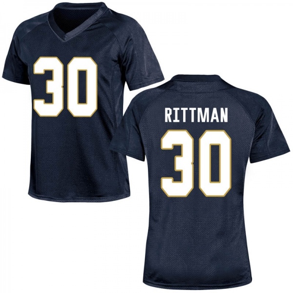 Jake Rittman Notre Dame Fighting Irish NCAA Women's #30 Navy Blue Replica College Stitched Football Jersey REM3155EE
